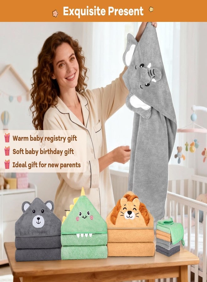 CandyHome مجموعة مناشف استحمام الأطفال من كاندي هوم، 12 قطعة، للأطفال الرضع والصغار، تتضمن 4 مناشف أطفال بغطاء رأس على شكل حيوانات و8 قطع مناشف غسيل، فائقة الامتصاص، لطيفة وناعمة، هدايا أساسية لاستحمام الأطفال حديثي الولادة للأولاد والبنات - Image 5